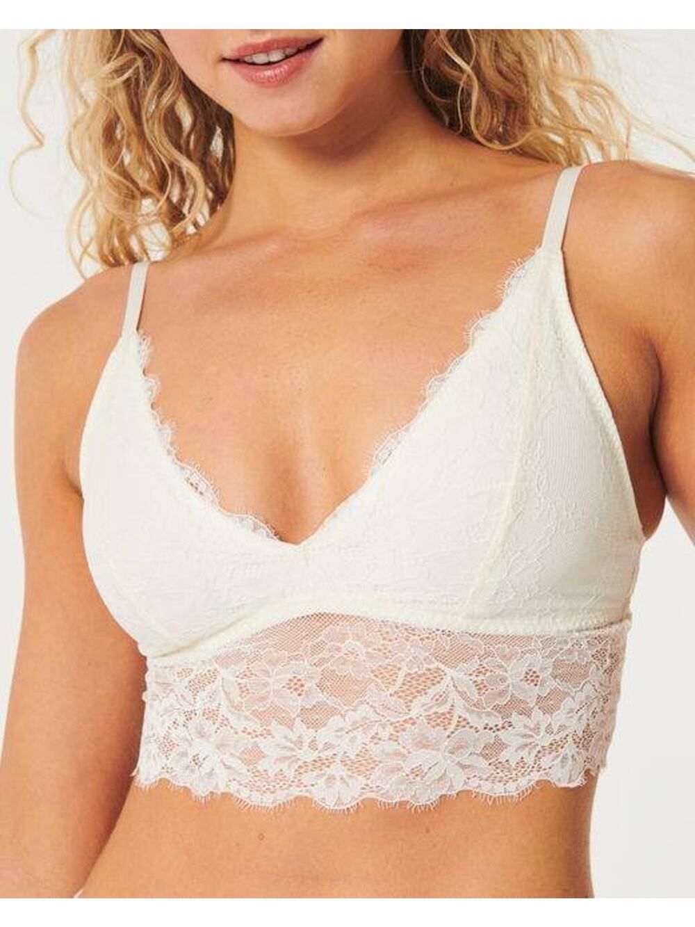 Gilly Hicks Cream Lace Bralette Y2K babydoll Scalloped Edge White Large A005425